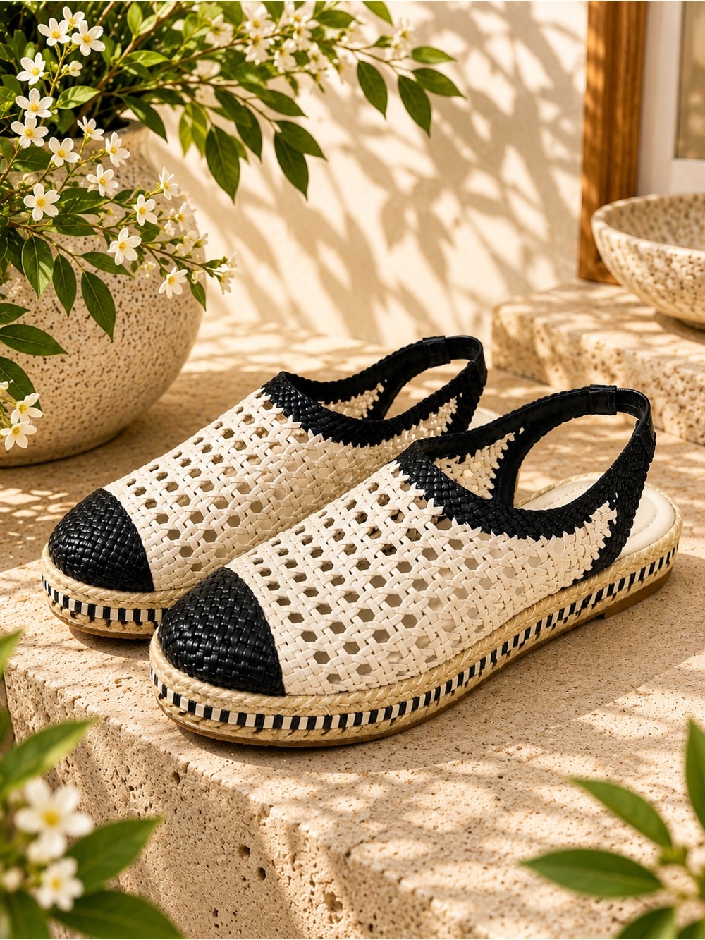 Tory Burch Dandy Woven Slingback Espadrilles Black Ivory Size 7.5 NWOB #13